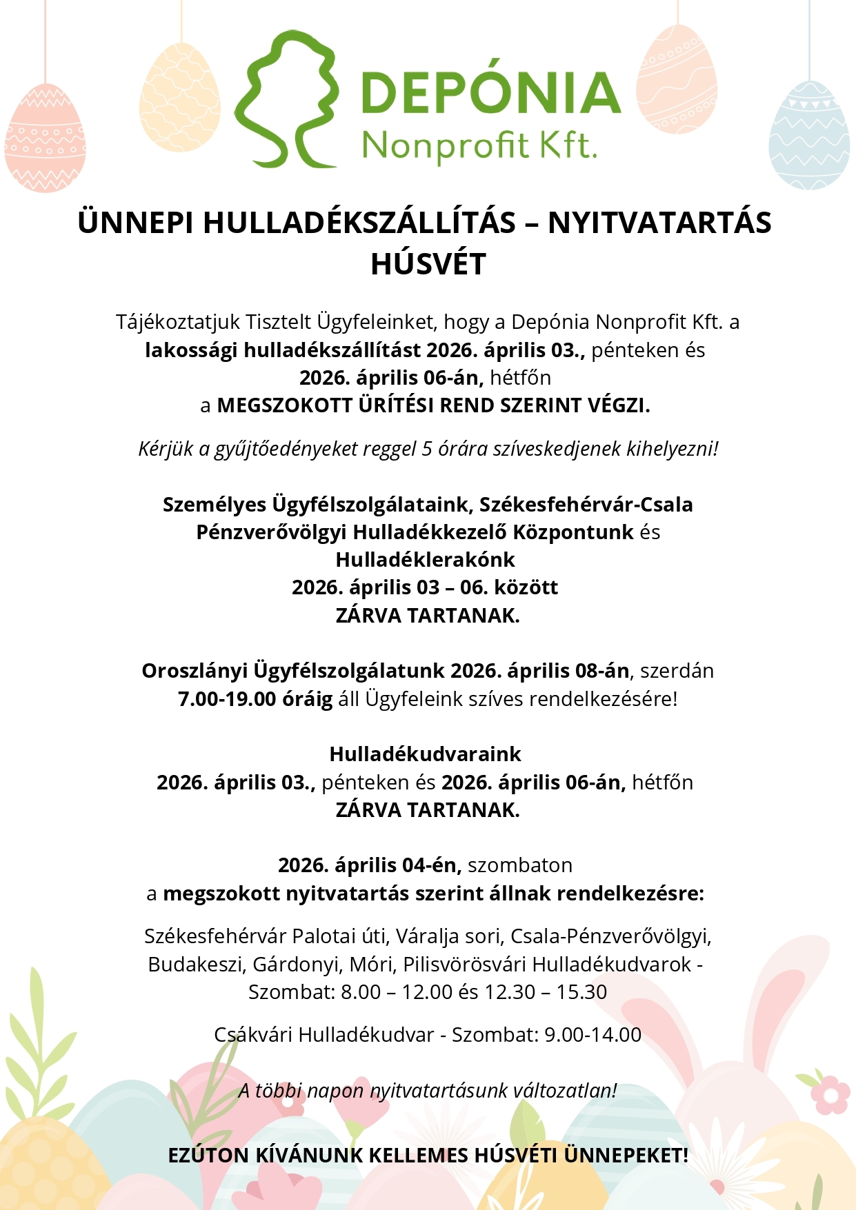 Ünnepi Hulladékszállítás HÚSVÉT DEPÓNIA page 0001